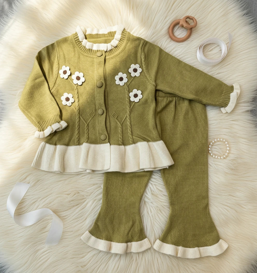Floral Knit Cardigan & Trousers Set