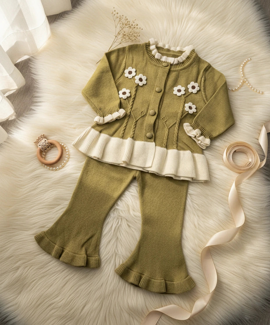 Floral Knit Cardigan & Trousers Set