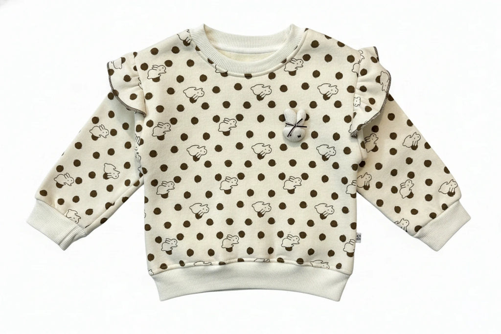 Designer Polka Dot Comfort: Ruffle Sweatshirt & Mocha Jogger Set