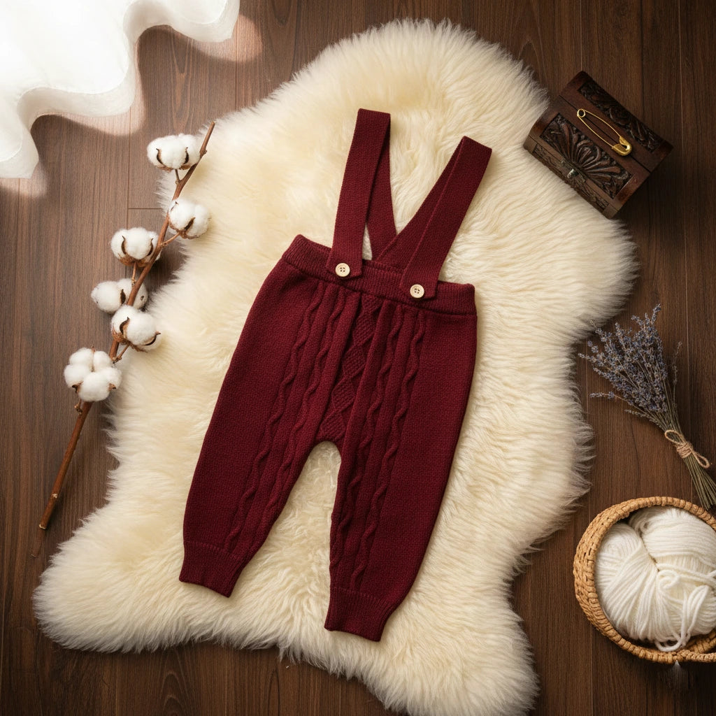 Vintage Charm Knit Set: Stripe Sweater & Cable Dungarees