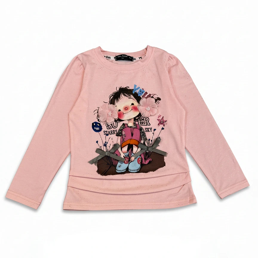 Girl's Bloom Set - Graphic Top & Flowing Silk Floral Pants