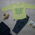 Girl's Full Sleeves Cotton Green Top with Denim Cargo Pants