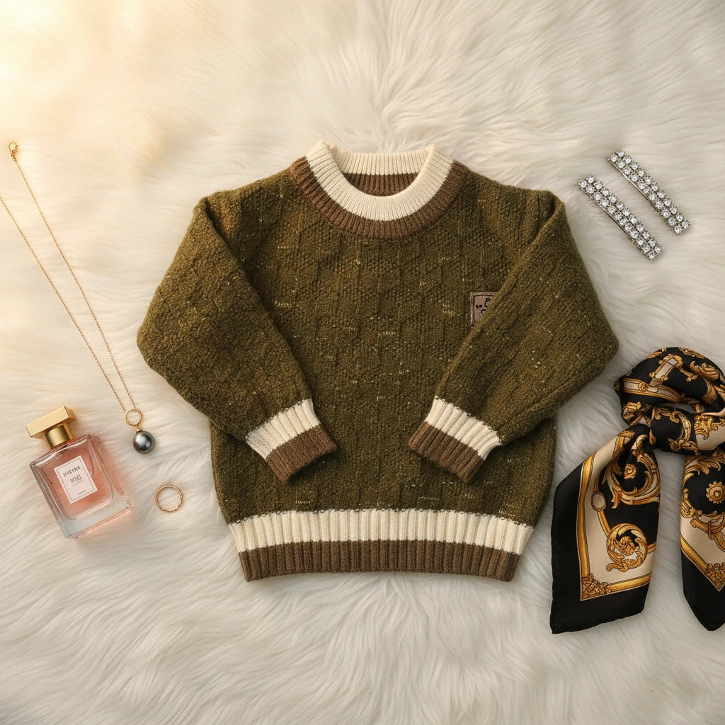 Forest Green Heritage Knit Set: Playful Bear Patch