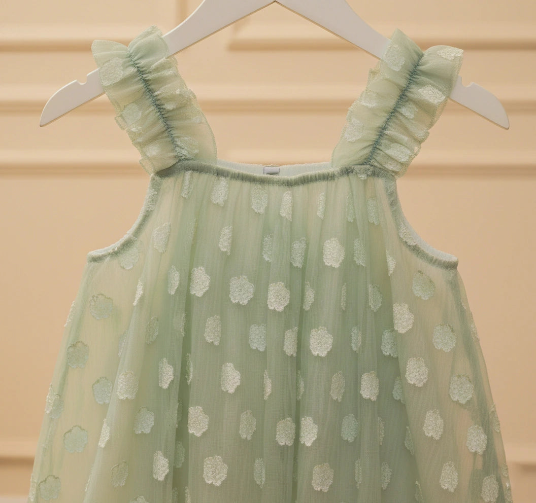 Mint Green Floral Appliqué Sheer Sleeveless Top