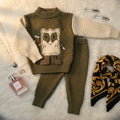 Owl Knit Set - Forest Green & Cream