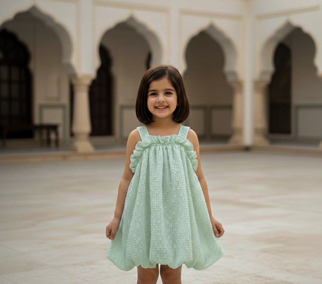 Mint Green Plaid Textured Bubble Top