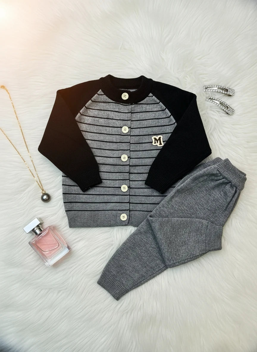 Black And Grey Monogram Wool-Blend Lounge Set