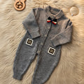 Grey Wool Knit Baby Romper with Bow Tie