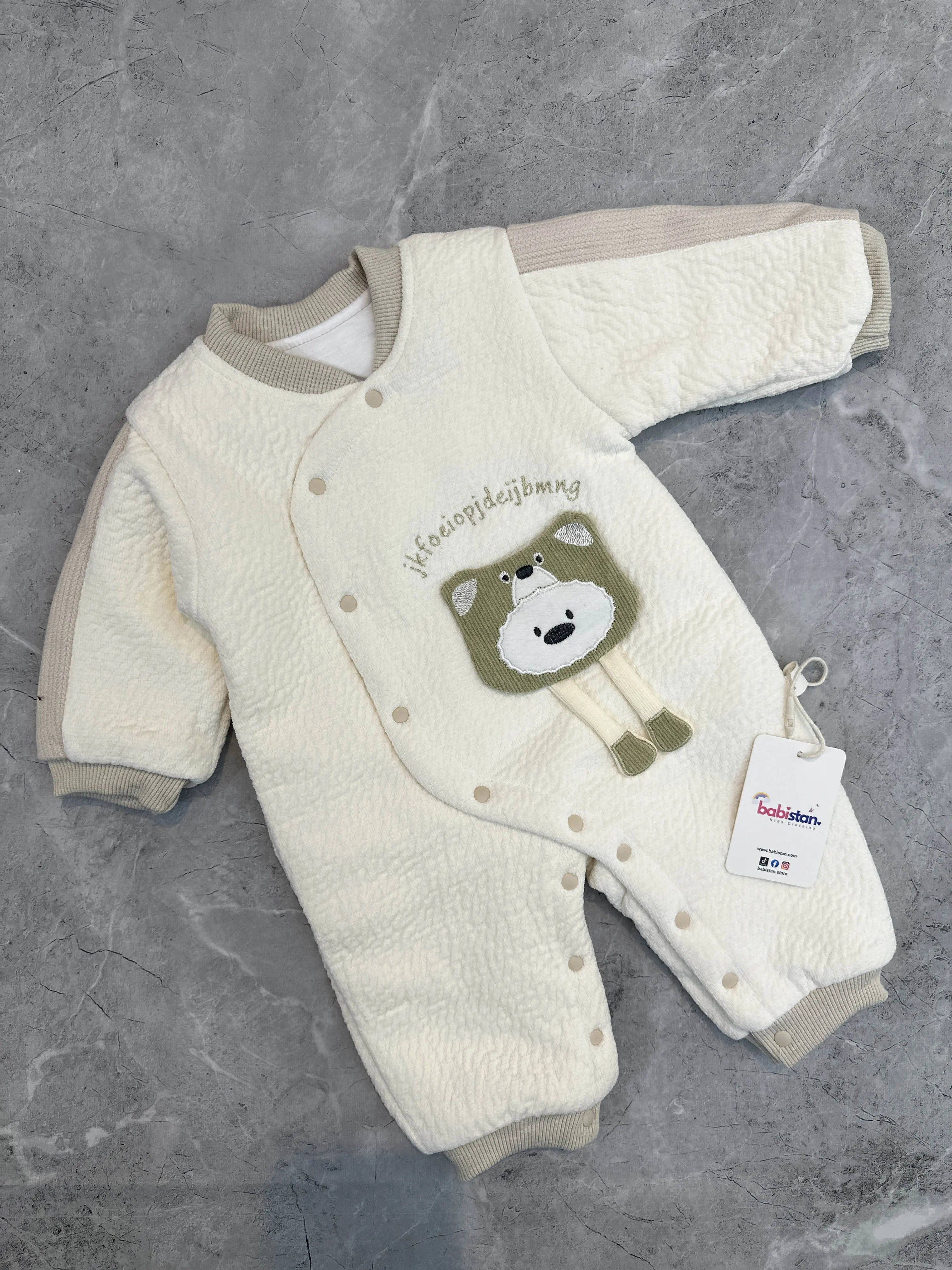 Textured Ultra Soft Knit imported Baby Jumpsuit with Embroidered Bear
