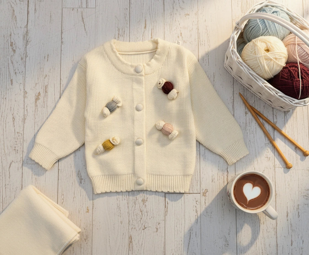 2-Piece Imported Knit Cardigan & Ruffle Bell Bottoms Set for Girls