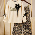 Girl's Chic Leopard Print Two-Piece Set - Jersey Top & Flowing Silk Pants