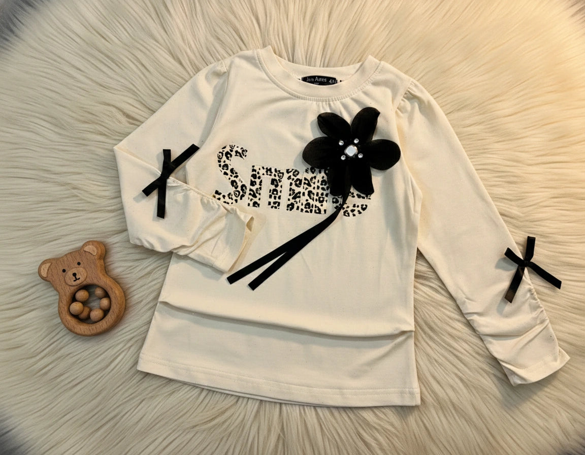 Girl's Chic Leopard Print Two-Piece Set - Jersey Top & Flowing Silk Pants