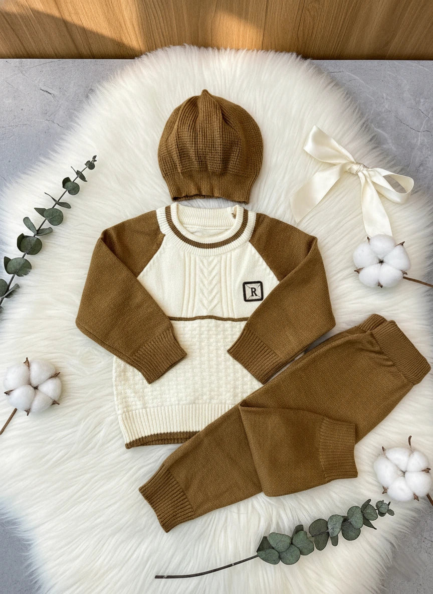 Luxurious Warmth: Wool Sweater Pants & Beanie Set