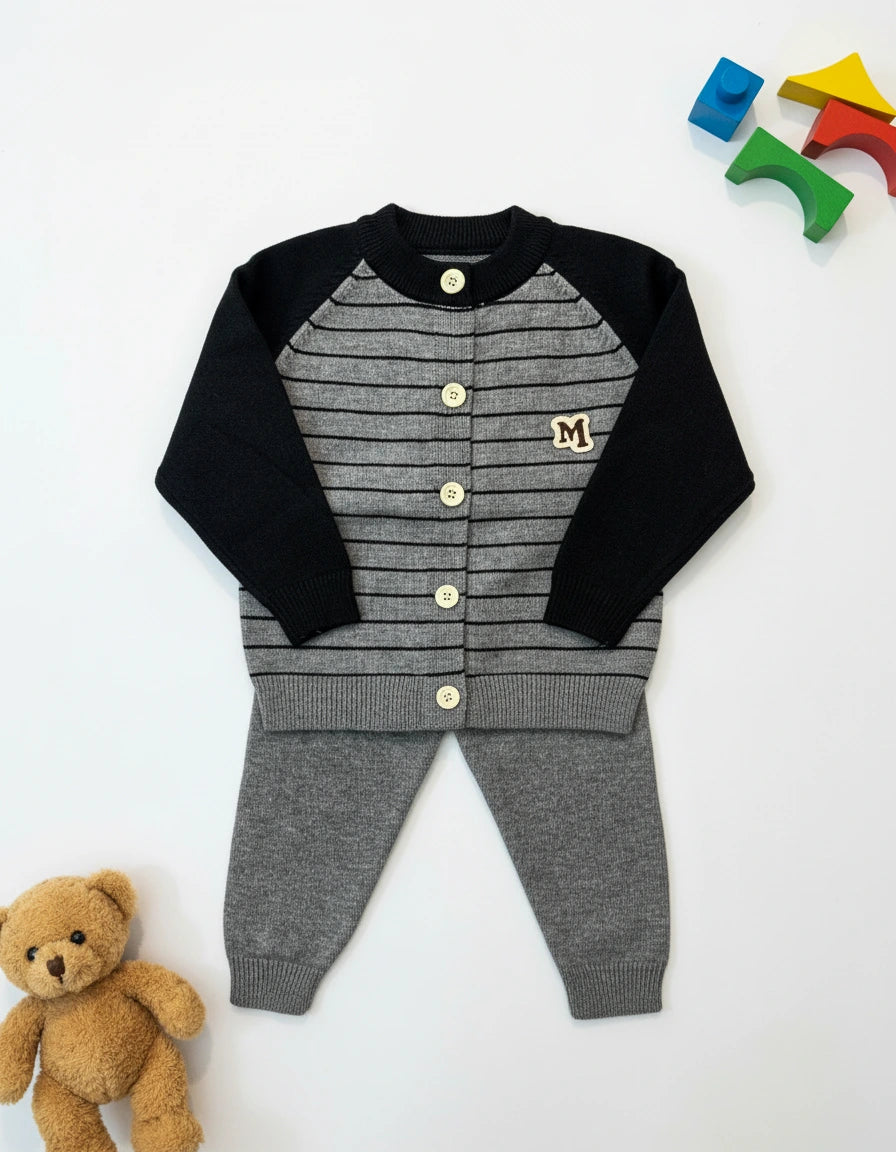Black And Grey Monogram Wool-Blend Lounge Set