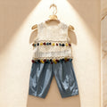 Boho Lace Tassel Top & Blue Bloomers Set
