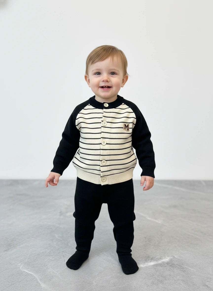 Black and Cream Monogram Wool-Blend Lounge Set