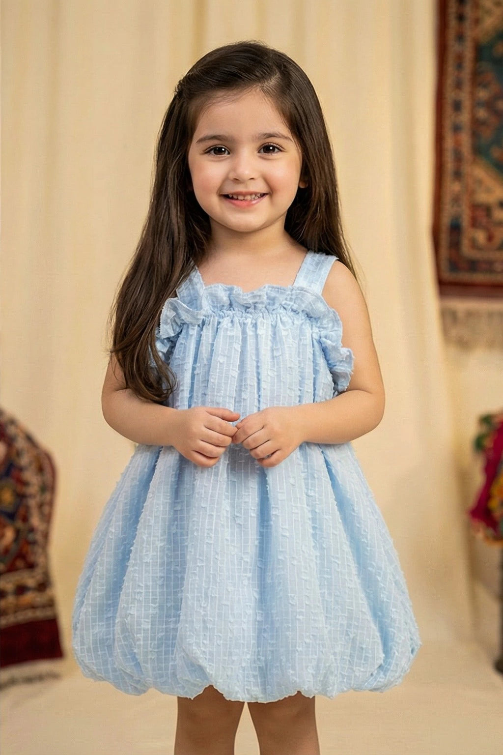 Sky Blue Textured Bubble Sun Dress