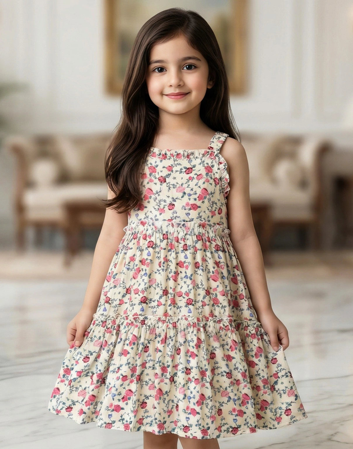 Vibrant Pink Floral Tiered Sun Dress