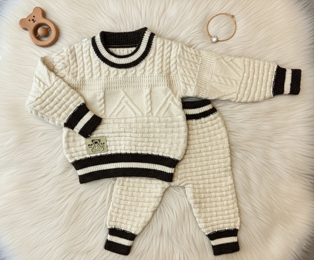 Cozy Cable Knit Set Cream & Chocolate Brown Two-Piece