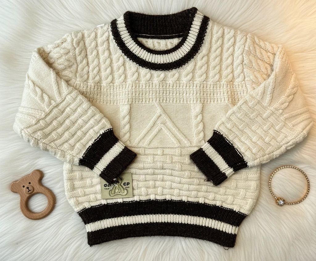 Cozy Cable Knit Set Cream & Chocolate Brown Two-Piece