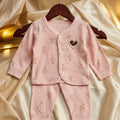Rose Pink Leaf Print Imported Baby Set