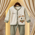 Ultra Soft Terry Knit Outfit in White & Olive Green