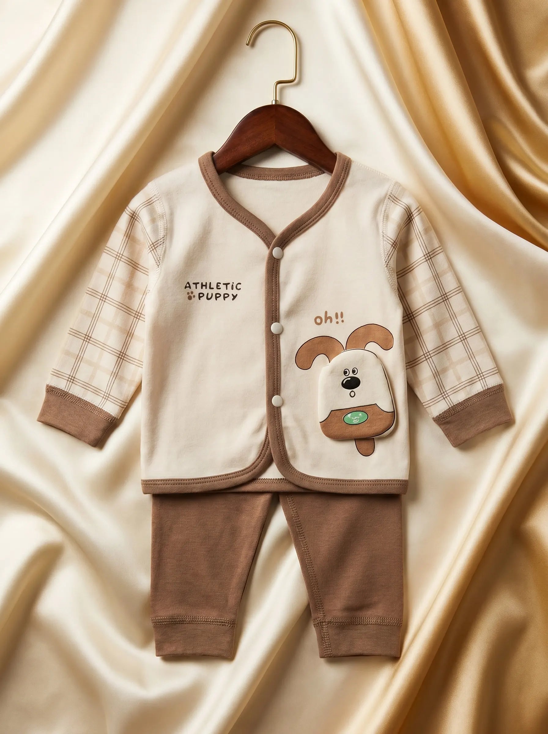 Ultra Soft Terry Knit Outfit in Off white & Mocha