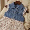 Luxury Imported Denim Vest & Bow-Print Tiered Dress Set