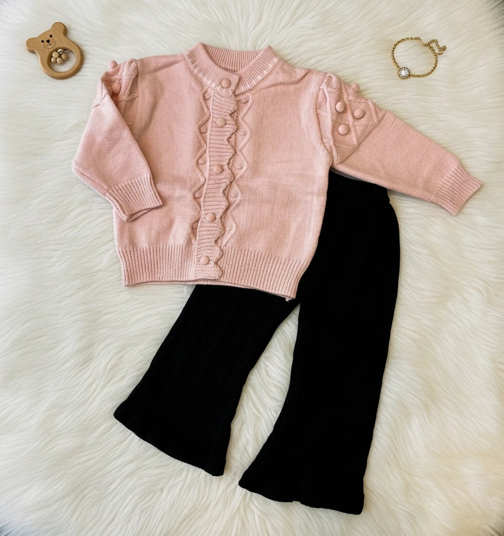 Luxury Wool Knit Cardigan and Ribbed Trousers Set
