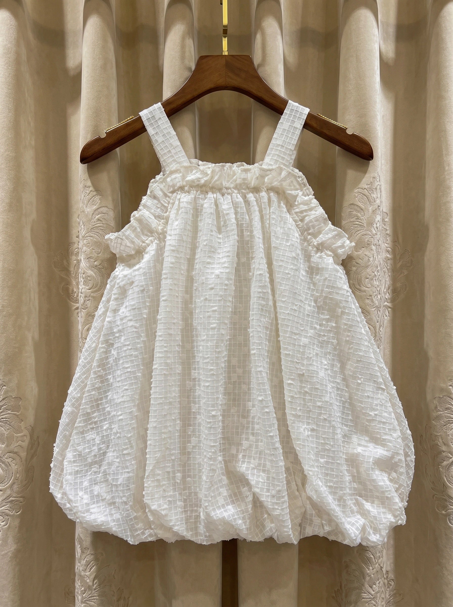 Premium Imported Elegant Cream Textured Bubble Sun Dress