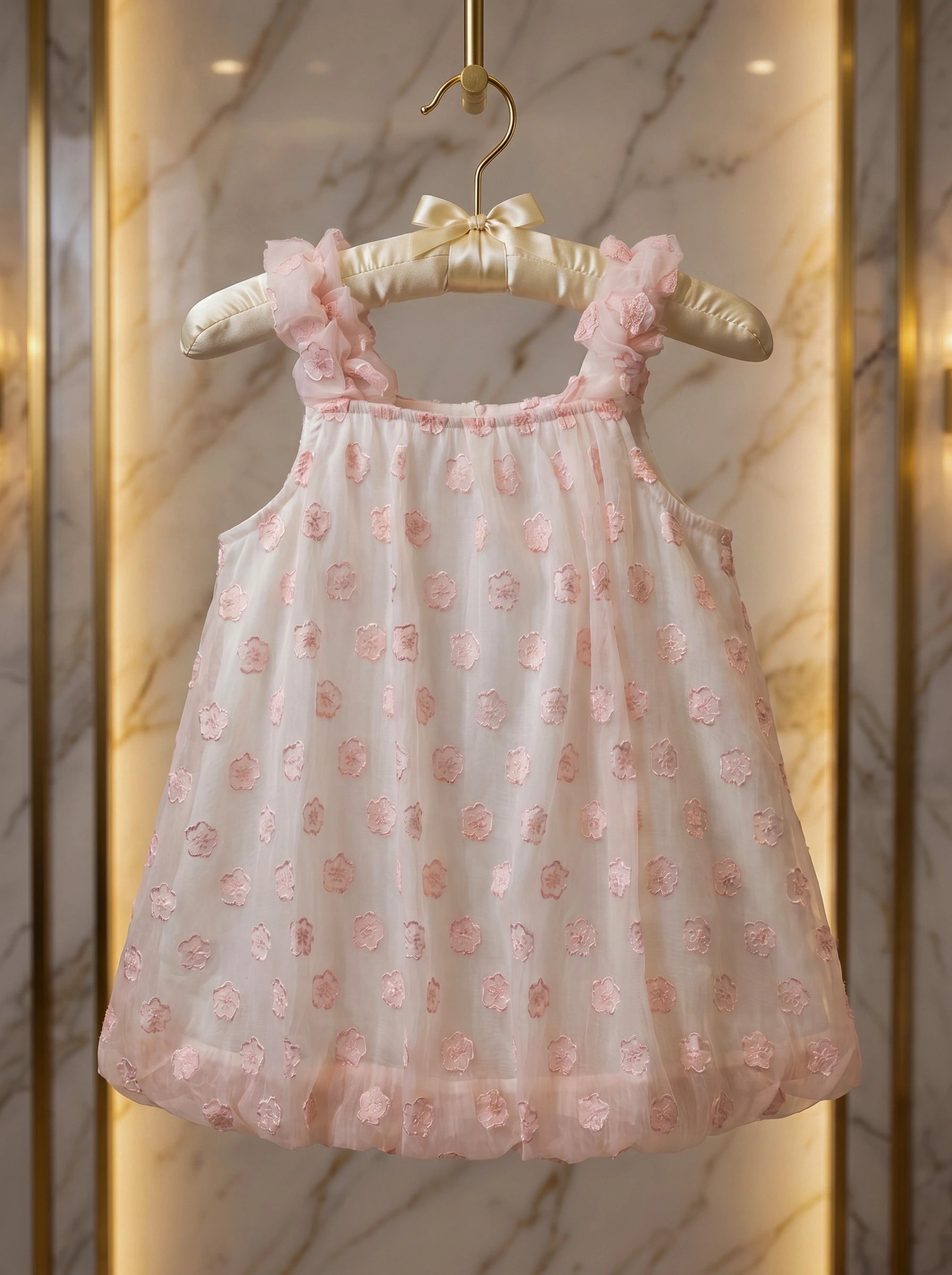 Imported Pink Floral Appliqué Sheer Sleeveless Top