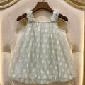 Imported  Mint Green Floral Appliqué Sheer Sleeveless Top