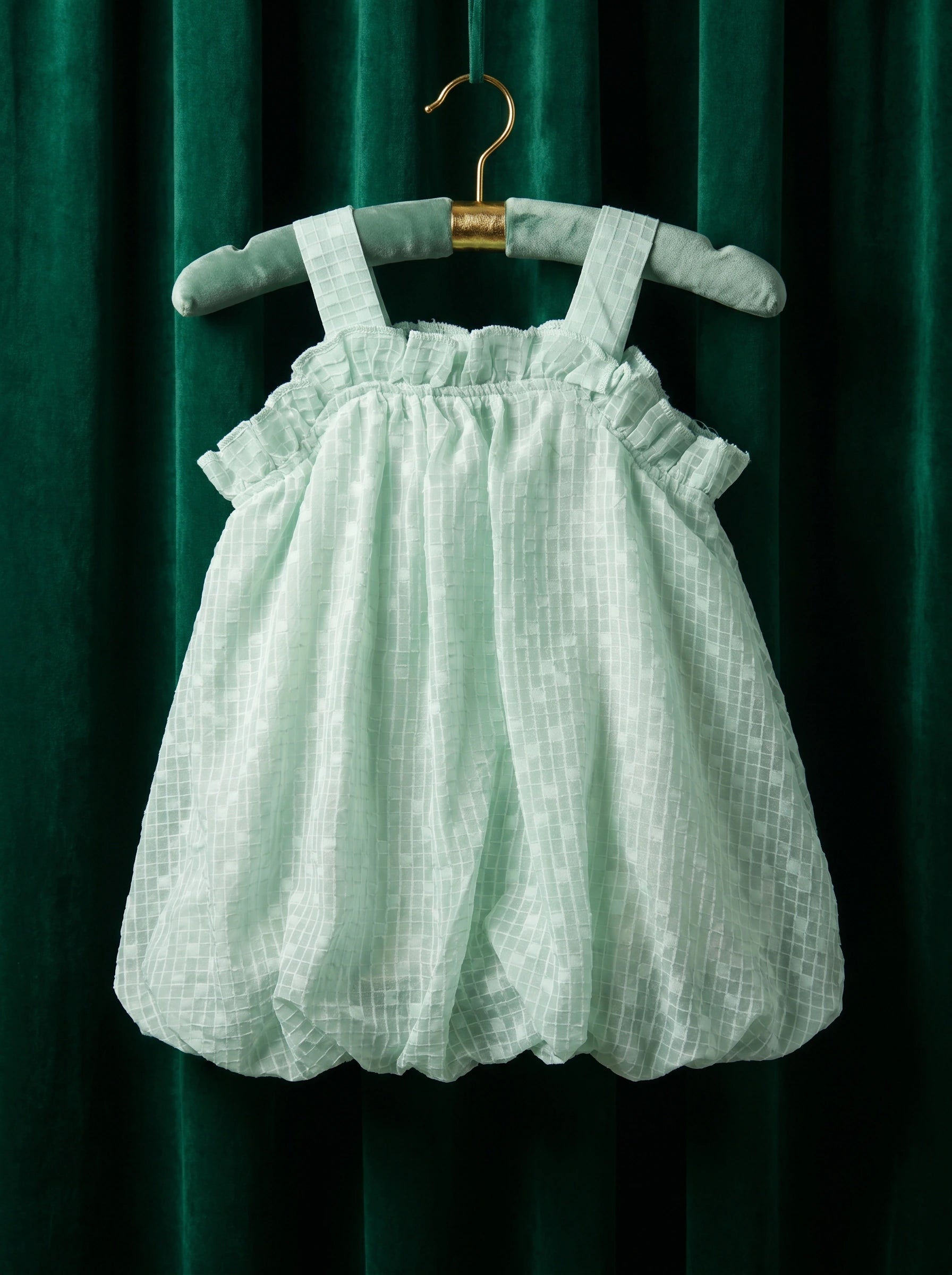 Premium Imported Mint Green Plaid Textured Bubble Top