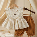Premium Floral Swiss-Dot Blouse & Toffee Bloomers Set
