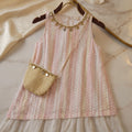 Luxury Imported Boho-Chic Pink Striped Tunic with Straw Crossbody Bag