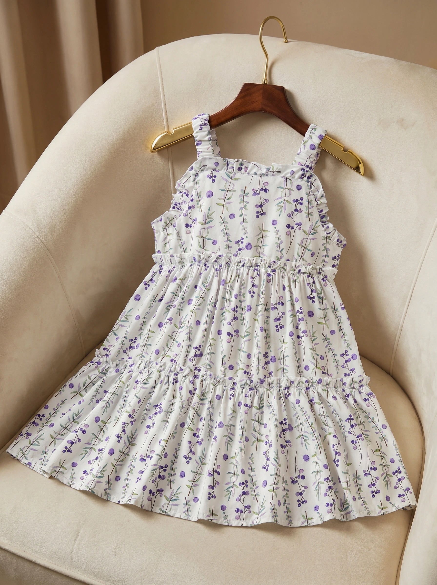 Premium Purple Botanical Tiered Ruffle Sun Dress