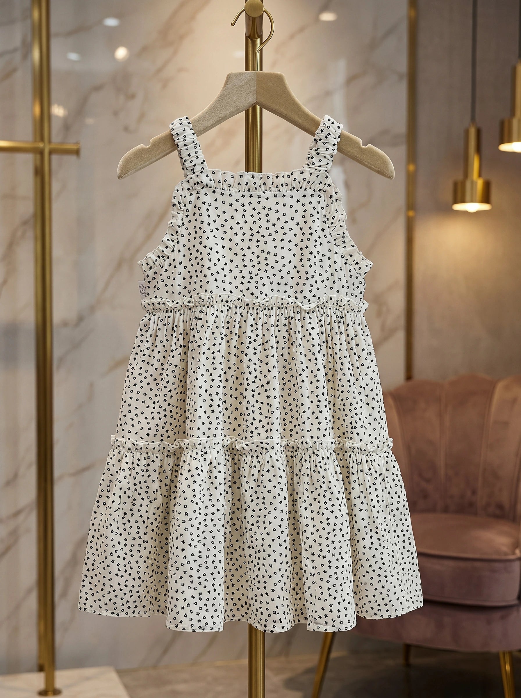 Premium Star-Print Tiered Ruffle Sun Dress
