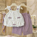 Bunny Motif Bubble Top & Mauve Shorts Set