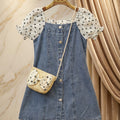Denim Button-Front Dress with Bow-Print Sleeves