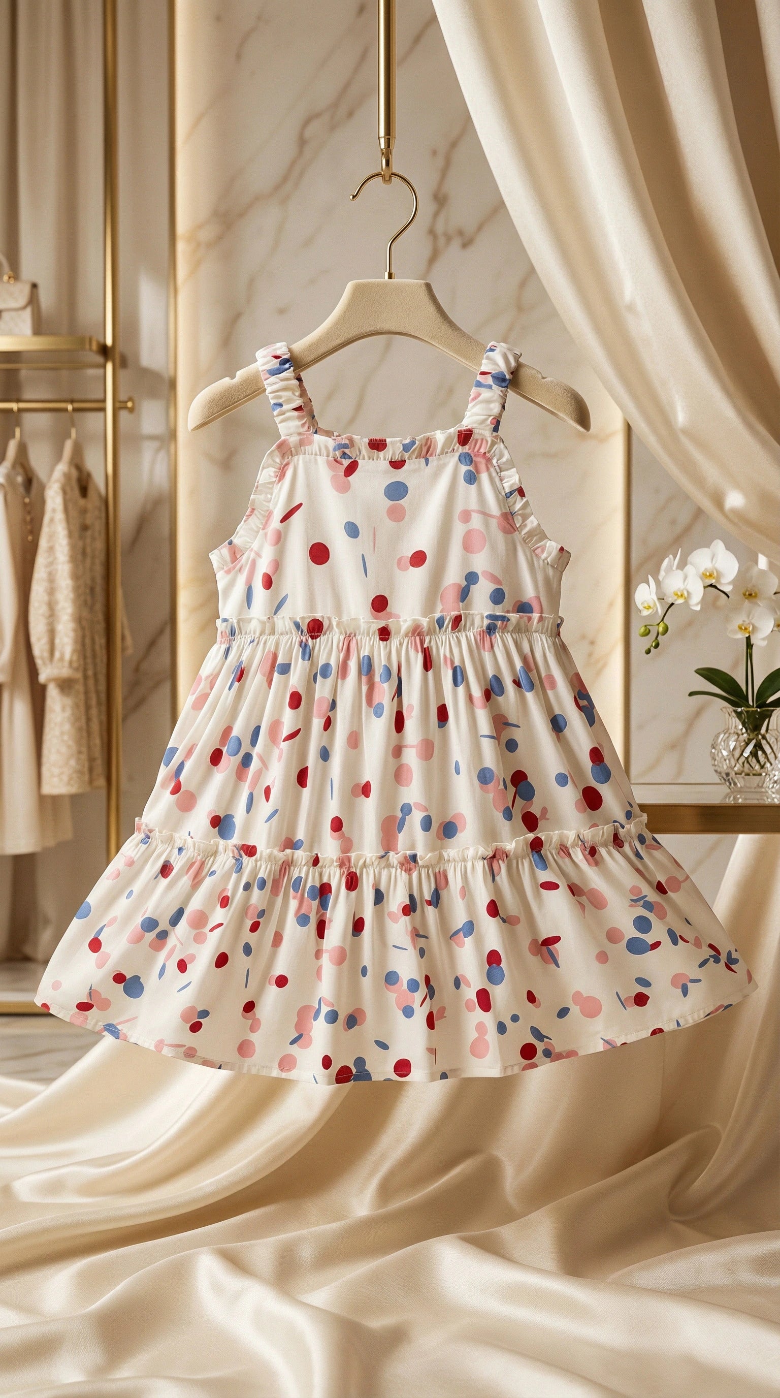Abstract Dot Tiered Ruffle Sun Dress