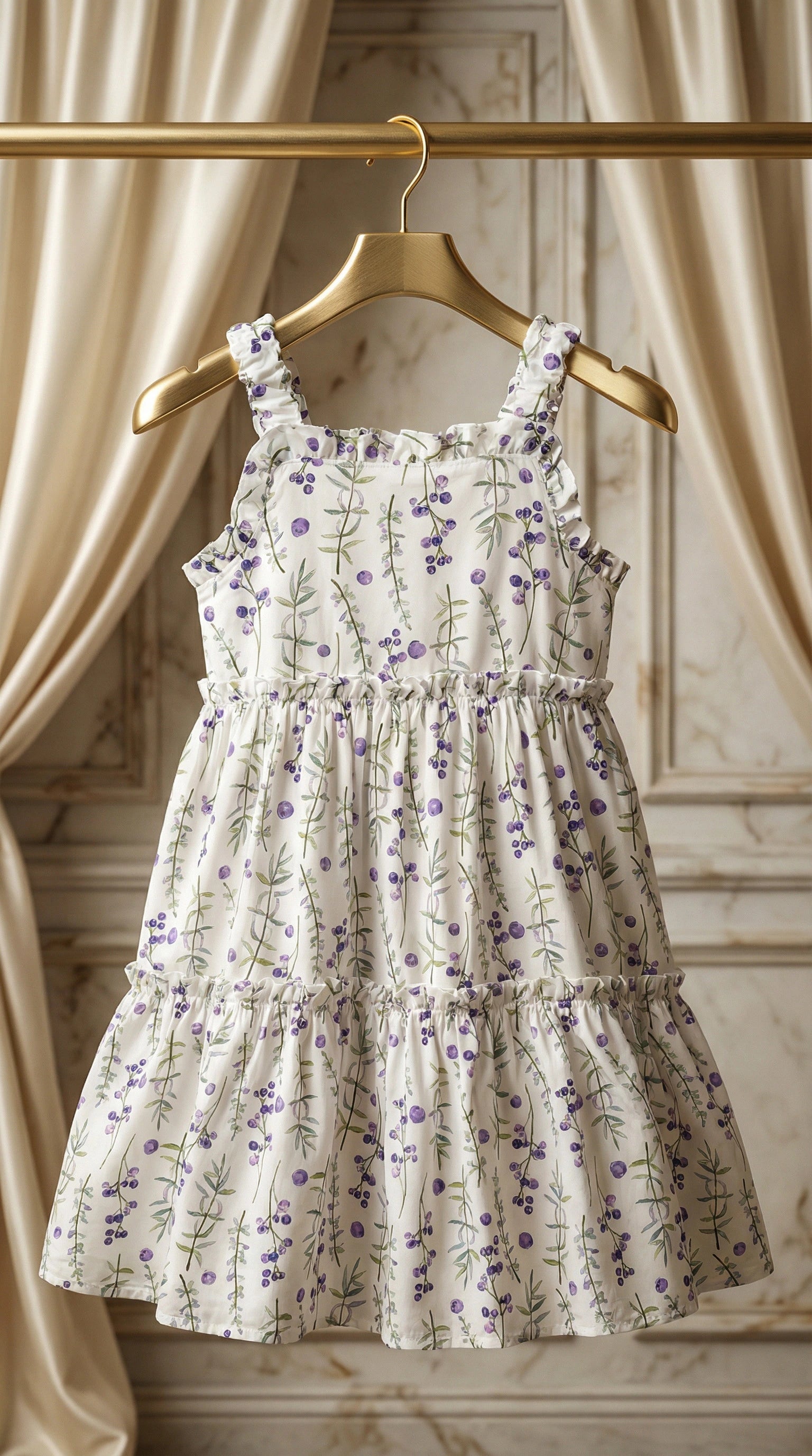 Purple Botanical Tiered Ruffle Sun Dress