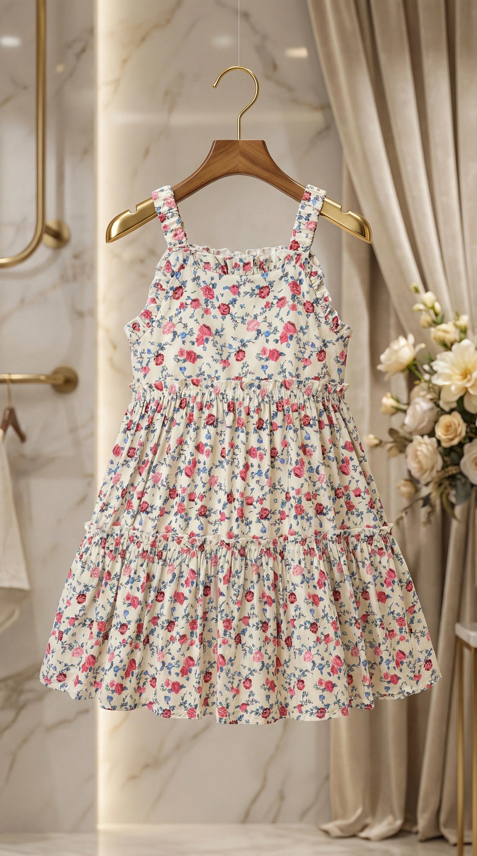 Vibrant Pink Floral Tiered Sun Dress