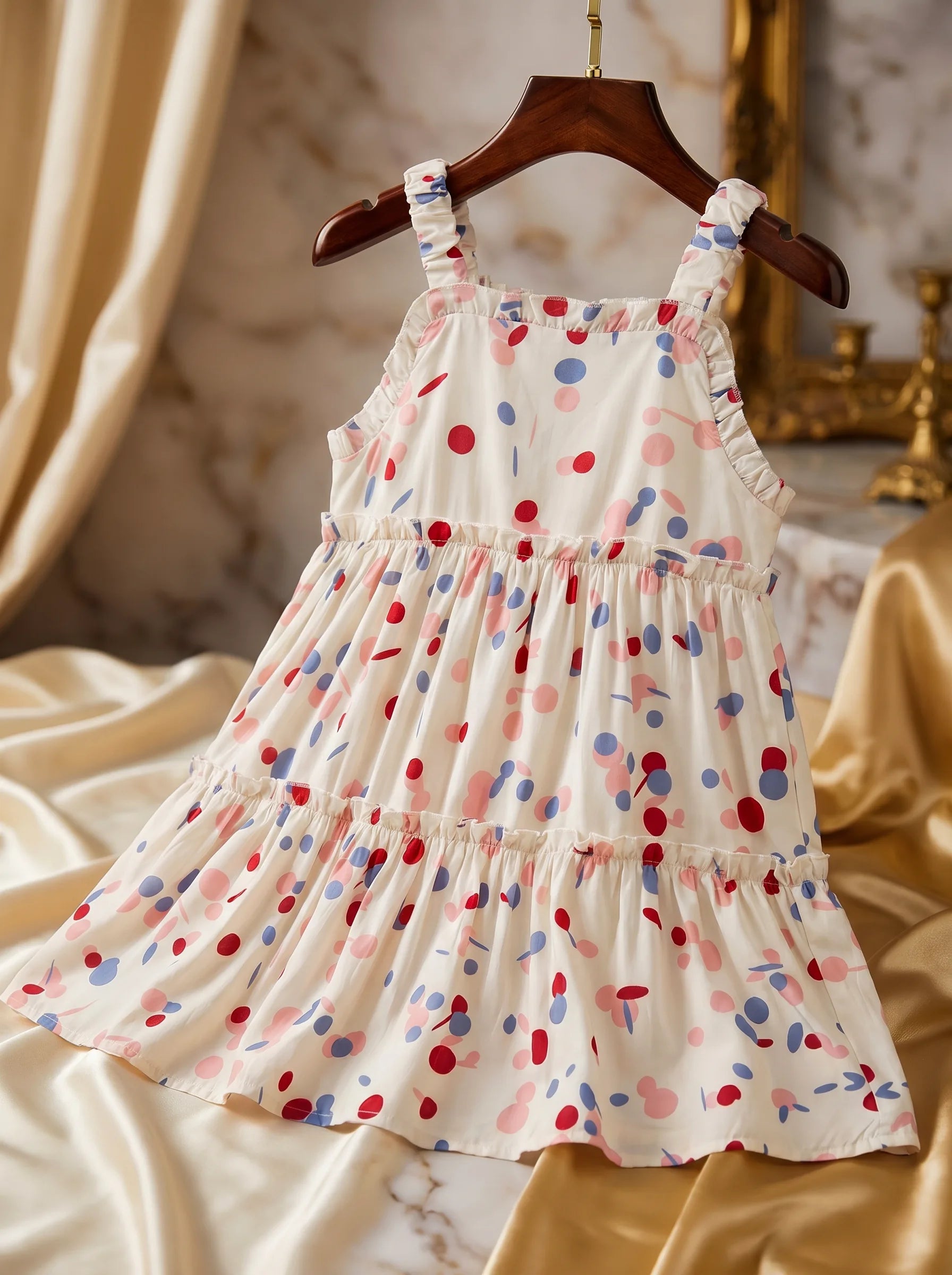 Premium Abstract Dot Tiered Ruffle Sun Dress