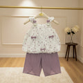 Imported Bunny Motif Bubble Top & Mauve Shorts Set