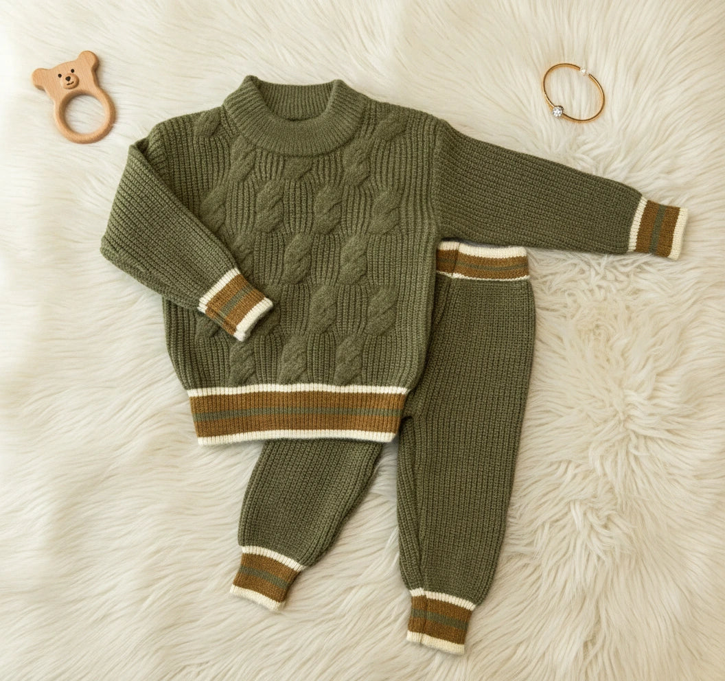 Forest Luxe Knit Two-Piece Set: Chunky Cable Design