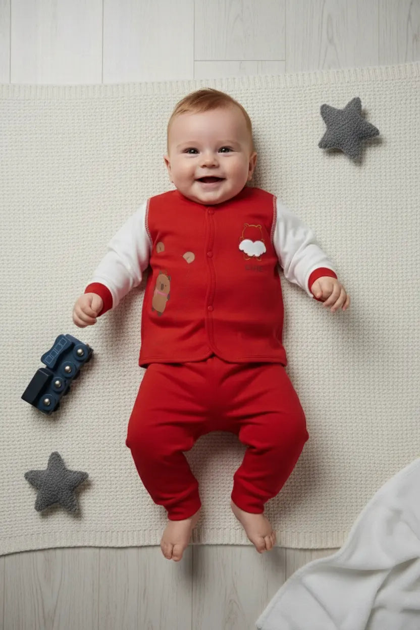 Red & White Premium Cotton Baby Set