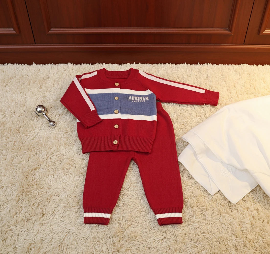 Designer Sport-Stripe Knit Two-Piece Set