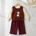 Burgundy & Cream 3-Piece Ensemble with Pearl Accents and Floral "B" Motif