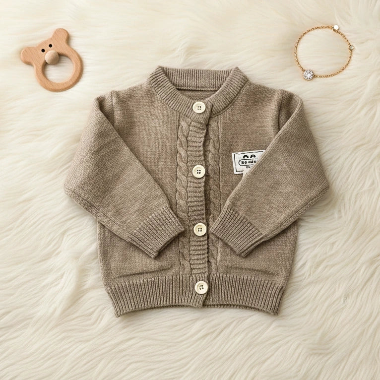 Classic Cable Knit Set: Warm Taupe Cardigan & Trousers