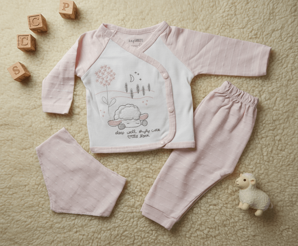Powder Pink Ultra Soft Cotton Embroidered Baby Set